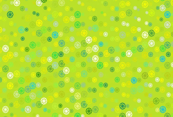 浅绿色 黄色矢量纹理 有彩色雪花 — 图库矢量图片