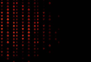 Koyu kırmızı vektör arka planı ve kart işaretleri. Renkli resimler, kalpler, maça, sinek, elmas. Reklam, poster ve kumar siteleri için tasarım.