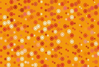 Açık kırmızı, renkli kar taneleriyle sarı vektör dokusu.