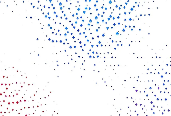 Açık mavi, kırmızı vektör, kumar sembolleriyle kaplı. Renkli resimler, kalpler, maça, sinek, elmas. Poker oyunları ve etkinlikler broşürleri için desen.
