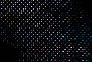 Poker sembollü koyu mavi vektör şablonu. Kalplerin, maça, sinek ve elmasların işaretleriyle renkli bir değişim. Kumarhane reklamınız için akıllı tasarım.