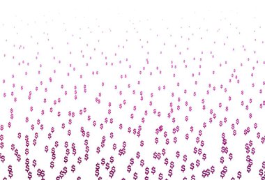 Finansal sembollü açık pembe vektör dokusu. Beyaz şablona USD işaretleri iliştirilmiş. Ekonomi ve zenginlik reklamınız için akıllıca bir tasarım..