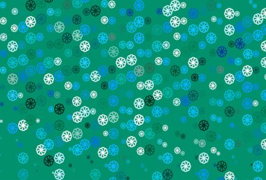 Açık Mavi, Xmas kar taneleriyle yeşil vektör arkaplanı.