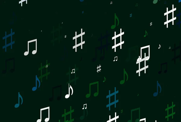 Lichtblauwe Groene Vectortextuur Met Muzieknoten — Stockvector