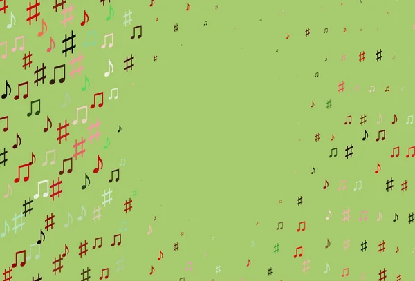 Verde Claro Plantilla Vector Rojo Con Símbolos Musicales — Vector de stock