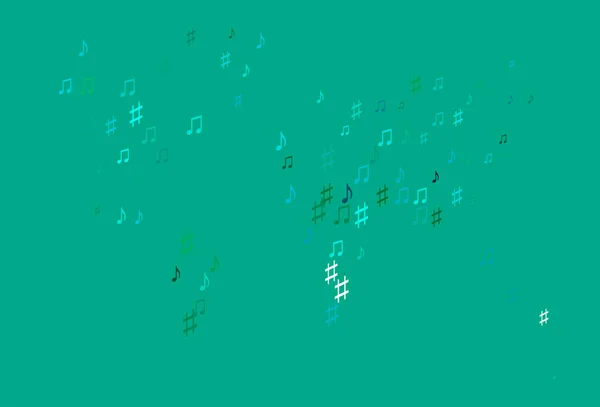 Ljusblå Grön Vektor Bakgrund Med Musik Symboler — Stock vektor