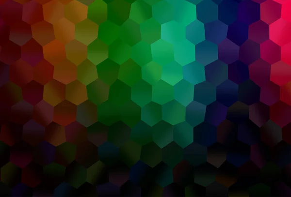 Темный Разноцветный Фон Векторный Фон Рейнбоу Шестиугольниками — стоковый вектор