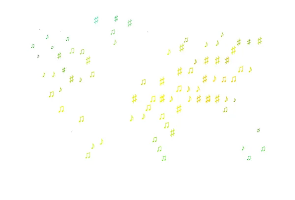 Verde Claro Textura Vectorial Amarilla Con Notas Musicales — Vector de stock