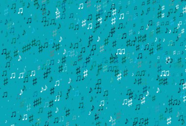 Açık Mavi, müzik sembollü yeşil vektör arkaplanı.