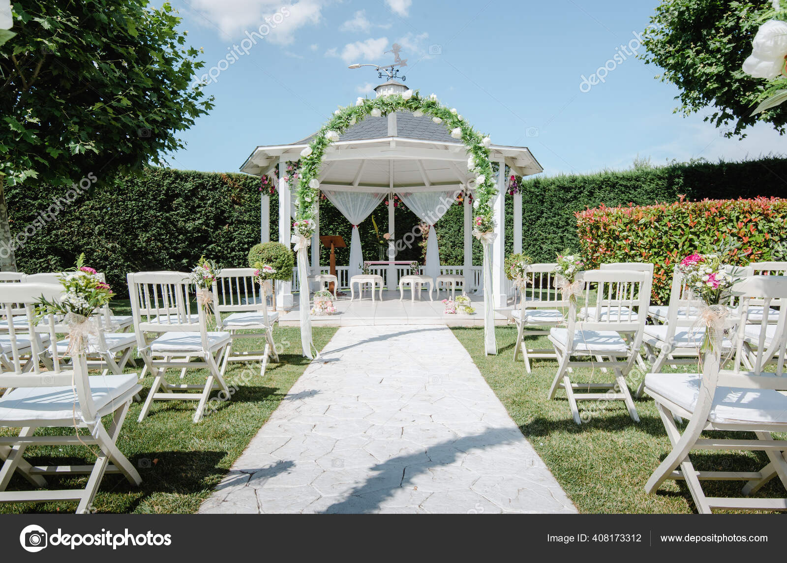 Wedding Altar Chairs Stock Photo by 408173312