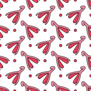 Vector graphics of seamless pattern art illustration of female reproductive system of clitoris and orgasm.Isolated on a white background.Feminism and female genital health theme.Freehand drawing color clipart