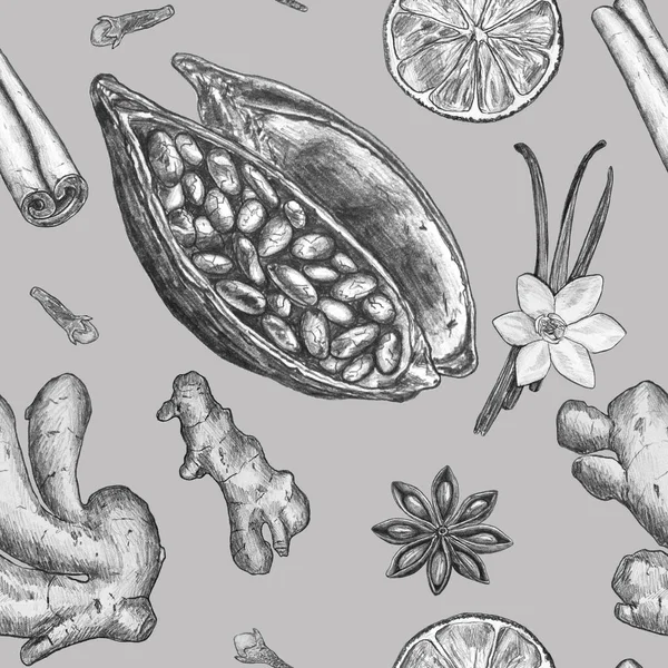 Patrón Sin Costuras Ilustración Dibujada Lápiz Sobre Fondo Gris Frijoles — Foto de Stock