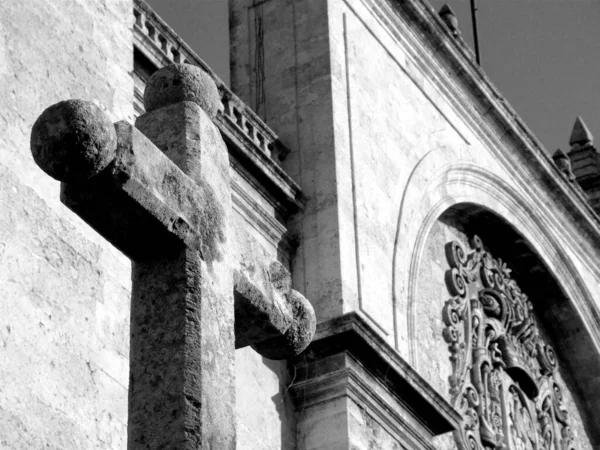 Mexico Stone Cross Black White — Stock Photo, Image