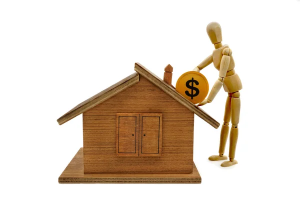 Manikin Pocket House Dollar Symbol White Background — Stock Photo, Image