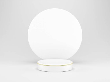 3D Sahne - Zarif beyaz silindir podyum ve temiz altın çizgiler Kozmetik / 3D Render