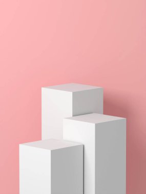 3D Sahne - Beyaz Adım Merdiven Paleti Arka plan olarak pastel pembe / 3D Render