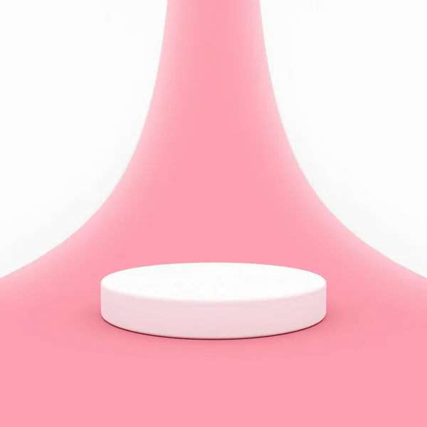 3D Sahne - Beyaz Adım Merdiveni Paleti Beyaz silindir arka planında pastel pembe bir renk var. Güzel bir pastel pembe halı / 3D render üzerinde
