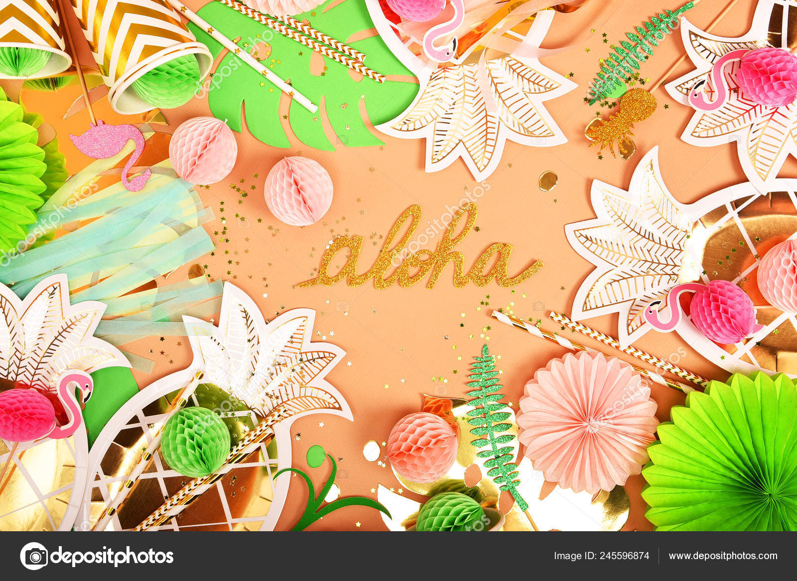 Contexte Festif Theme Tropical Hawai Fete Anniversaire Vue D En Haut Image Libre De Droit Par Ksenija Ok C