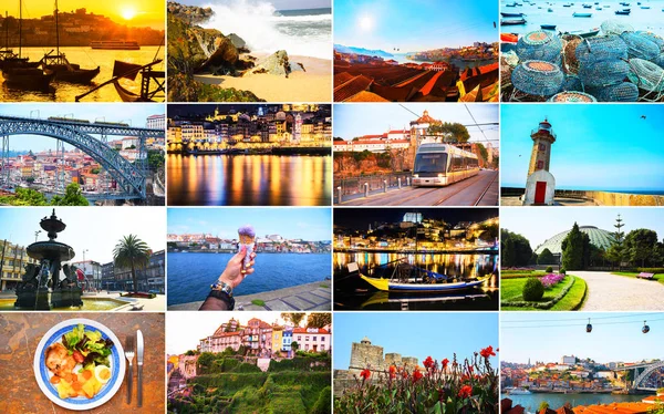 Stort Collage Med Mängd Landskap Och Landmärken Porto Portugal — Stockfoto