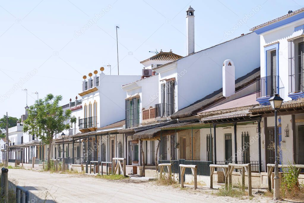 Typical sandy street in El Rocio, Huelva, Spai