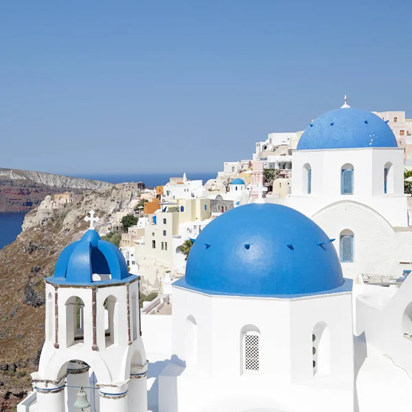 Kerken Met Blauwe Koepels Oia Stad Santorini Eiland Griekenland — Stockfoto