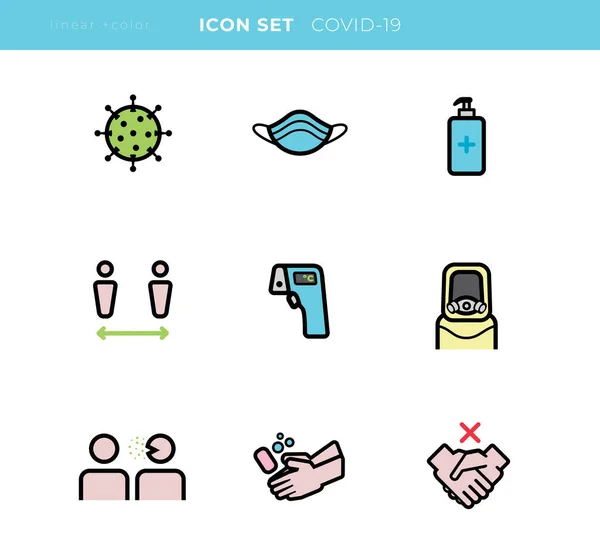 Covid Icon Set Linear Color — 스톡 벡터