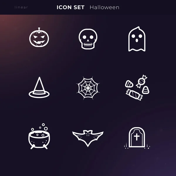 Lineární Sada Ikon Halloween — Stockový vektor