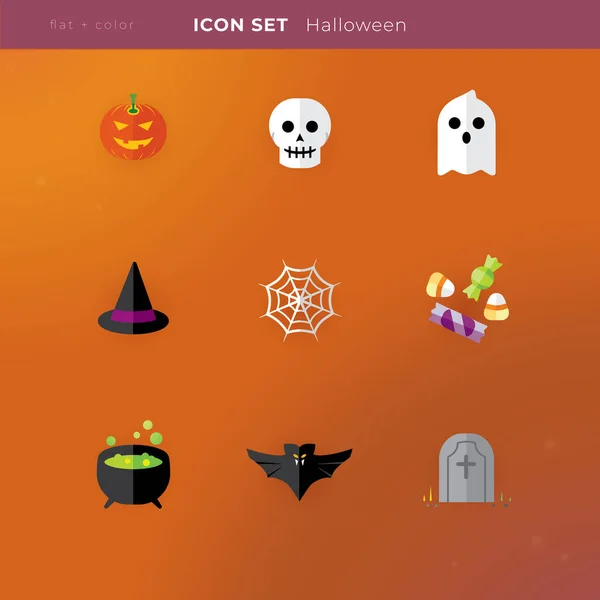 Icon Set Halloween Flat Color — Stock Vector