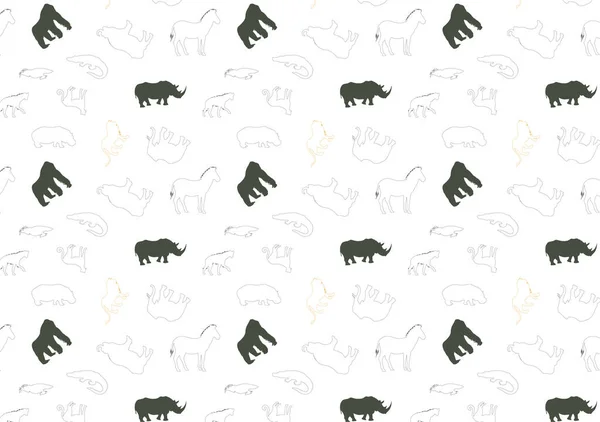 Seamless Pattern Outline Wild Animals Vector Illustration Seamless Pattern Animals — Vetor de Stock