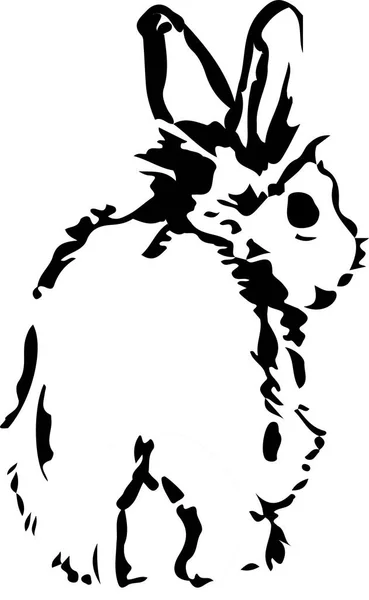 Black White Cartoon Illustration Shit Print Designs Back Pose Rabbit — Vector de stock