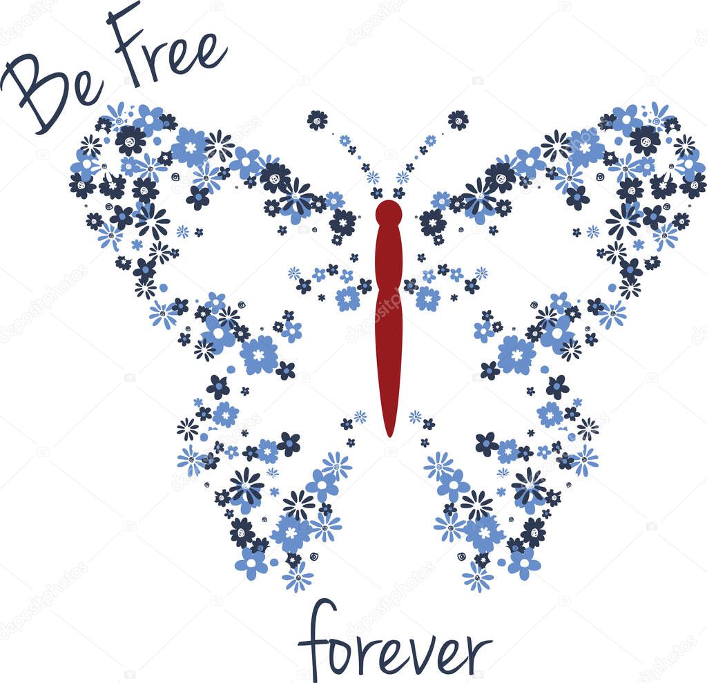 butterfly designed by flowers, be free forever, t-shit print designs