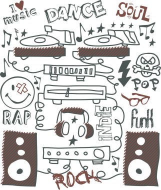 set of musical instruments drawing, vector illustration of set of musical items, t-shit print designs
