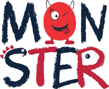Monster cartoon wordings, vector illustration of Monster Wordings, t-shit print designs