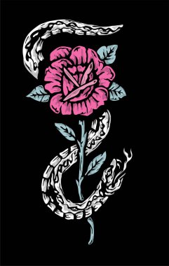 hand drawn flowers with snake, venom snake with flower, t-shit print designs clipart