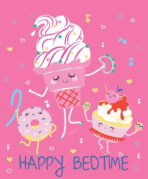 Happy Bed Time Ice Cream Shit Print Designs — Vettoriale Stock