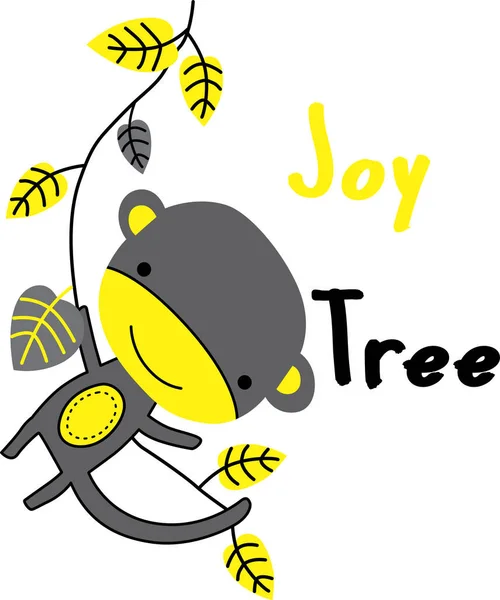 Vector Illustration Monkey Joy Tree Happ Joyful Monkey Tree Shit — Vettoriale Stock