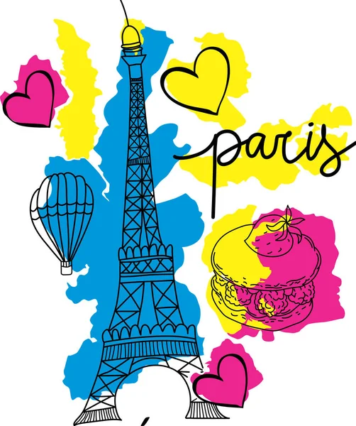 Vector Illustration Eiffel Tower Paris Drawings Shit Print Designs — Archivo Imágenes Vectoriales