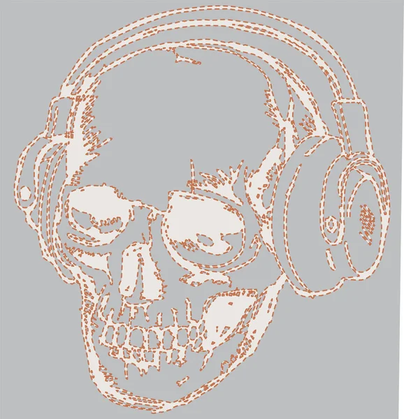 Vector Illustration Skull Wearing Headphones Skull Drawing Shit Print Designs — 图库矢量图片