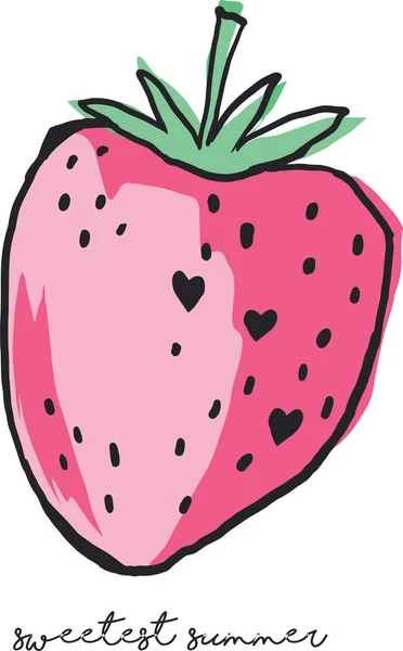 Vector Illustration Strawberry Fruit Sweetest Summer Drawing Strawberry Fruit Shit - Stok Vektor