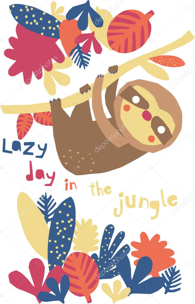 hanging monkey, lazy day in the jungle, vector illustration of lazy day in the jungle, t-shit print designs