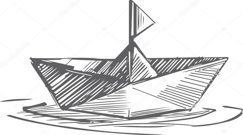 kayaks drawing, drawing of paper boat, vector illustration of  paper boat, t-shit print designs