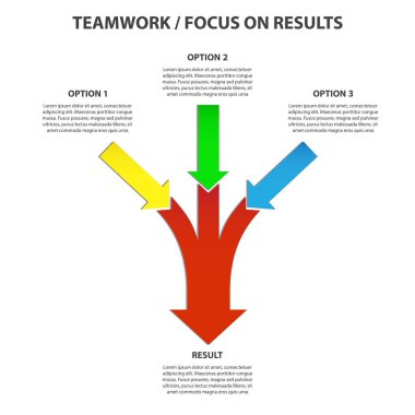 Takım çalışması, sonuçları diyagram beyaz arka plan üzerinde odaklanmak