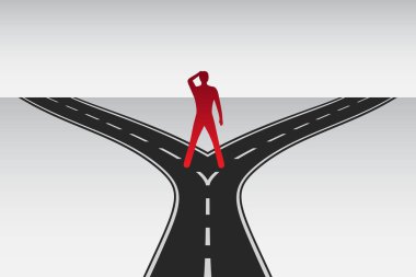 Crossroad üzerinde adam, vektör illüstrasyon