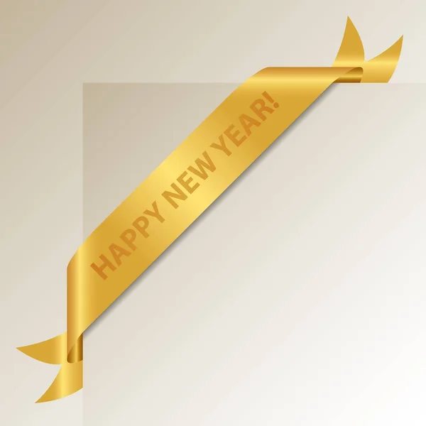 Golden Ribbon Happy New Year Text Vector Illustration — Stock Vector