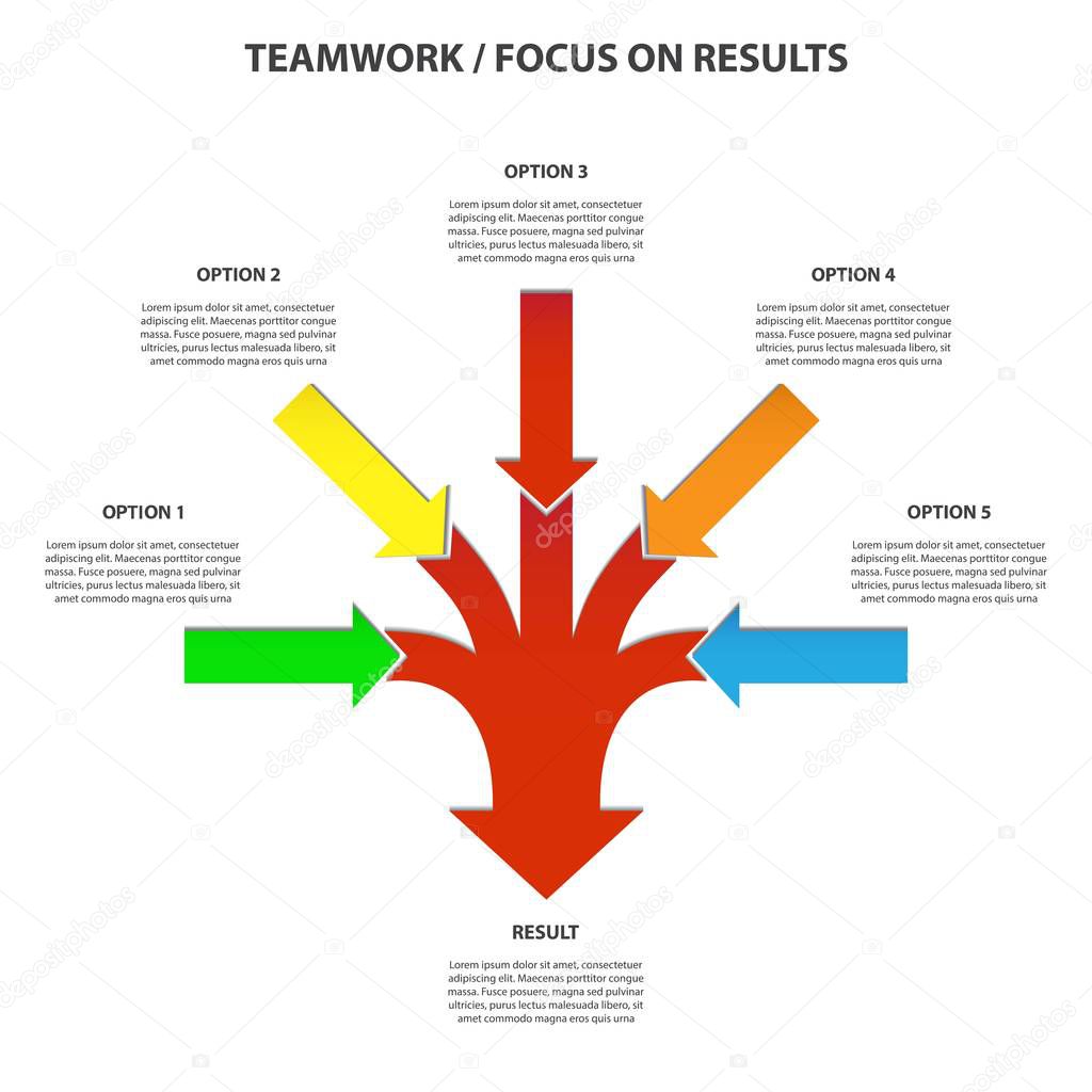 Teamwork, focus on results diagram on white background