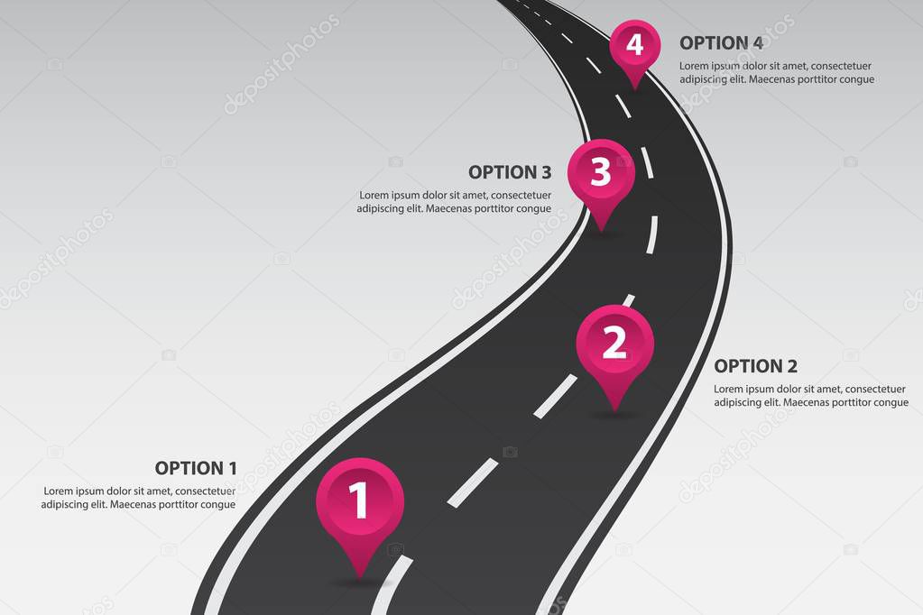 road with location pins, vector illustration 