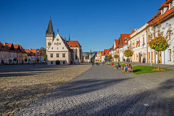 Plaza Del Ayuntamiento Basílica San Egidio Ayuntamiento Bardejov Eslovaquia — Foto de Stock