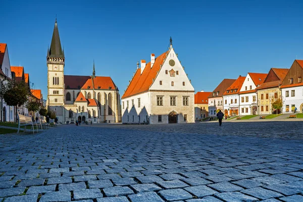 Plaza Del Ayuntamiento Basílica San Egidio Ayuntamiento Bardejov Eslovaquia — Foto de Stock