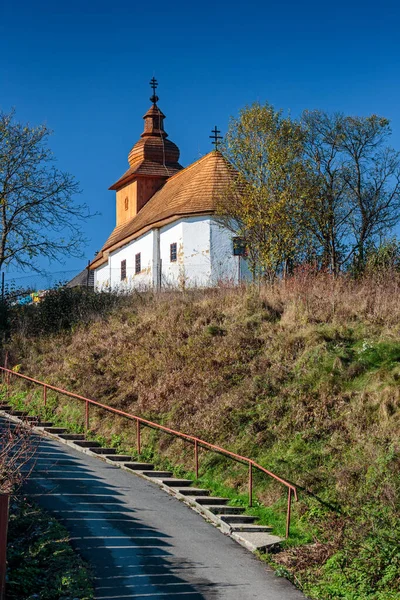 Kalna Roztoka, plastered wooden church of John the Baptist, Slovakia.