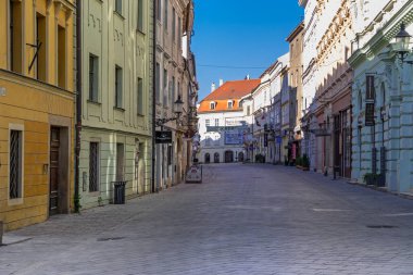 Coronavirus, Panska Caddesi, Korzo, Bratislava, Slovakya yüzünden bomboş şehir..